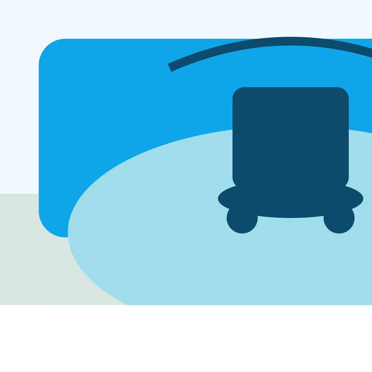 Robotic pool cleaner stored on a caddy beside a blue backyard pool